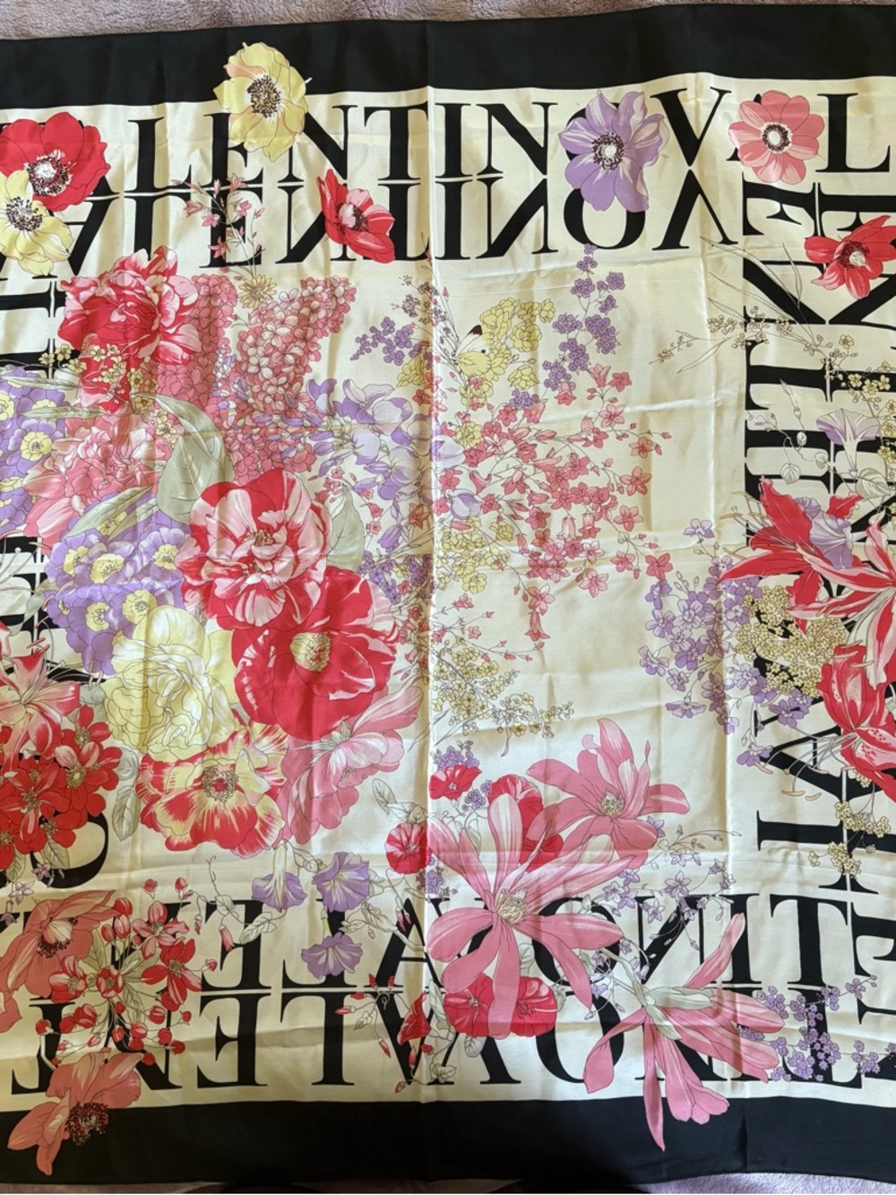 Valentino Silk Scarf in Cream, Red, Pink, Purple